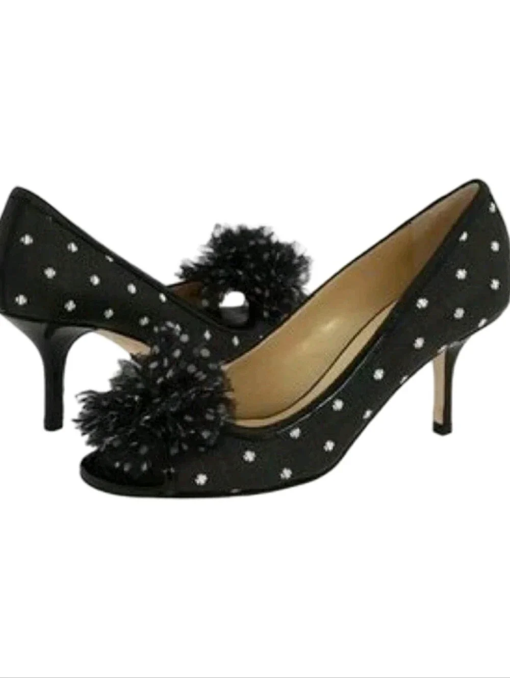 Kate Spade Molly Polka Dot Raffia Peep-Toe Pumps Size 10